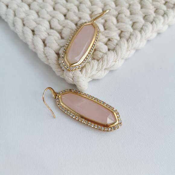 Authentic Alicia Bonnie Abigail - Gold Rose Quartz Drop Earrings - Picture 3 of 3